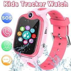 [IP67 Waterproof Phone Watch] Smartwatch for Kids, GPS Tracker with SOS Alarm Clock Game Wrist Smart Watch for Girls Boys Student Children Birthday Toys School Travel Outdoor (Pink)