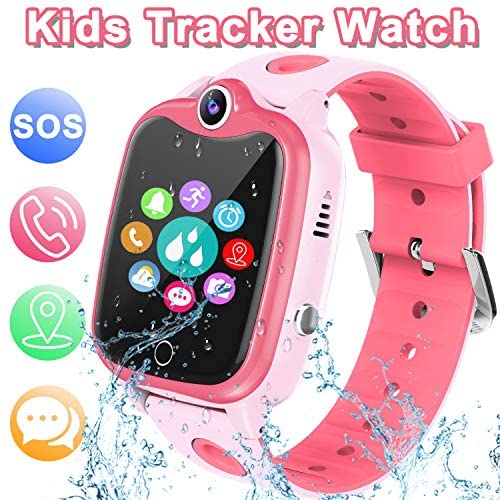 [IP67 Waterproof Phone Watch] Smartwatch for Kids, GPS Tracker with SOS Alarm Clock Game Wrist Smart Watch for Girls Boys Student Children Birthday Toys School Travel Outdoor (Pink)