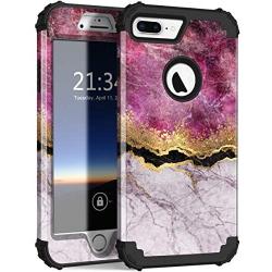 Hocase iPhone 8 Plus Case, iPhone 7 Plus Case, Heavy Duty Shockproof Protection Hard Plastic+Silicone Rubber Hybrid Protective Case for iPhone 7 Plus/iPhone 8 Plus - Purple White Marble