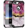 Hocase iPhone 8 Plus Case, iPhone 7 Plus Case, Heavy Duty Shockproof Protection Hard Plastic+Silicone Rubber Hybrid Protective Case for iPhone 7 Plus/iPhone 8 Plus - Purple White Marble