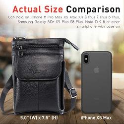 Hwin Men Travel Shoulder Bag Cell Phone Crossbody Purse iPhone 8 7 6 Plus Holster Case Leather Belt Waist Pouch Small Messenger Bag for Samsung Galaxy Note 10+ 9 8 S20 Ultra S10+ S9 S8 Plus LG G6/V30