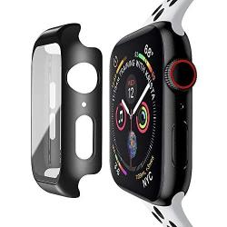 baozai Compatible with Apple Watch 42mm Case with Built-in Tempered Glass Screen Protector, Full Coverage Hard iWatch Case for Series 3/2/1 (Black, 38mm Series 3/2/1)