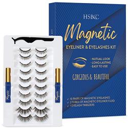 HSBCC Updated 10 pairs Magnetic Eyelashes With Double Magnetic Eyeliner Kit