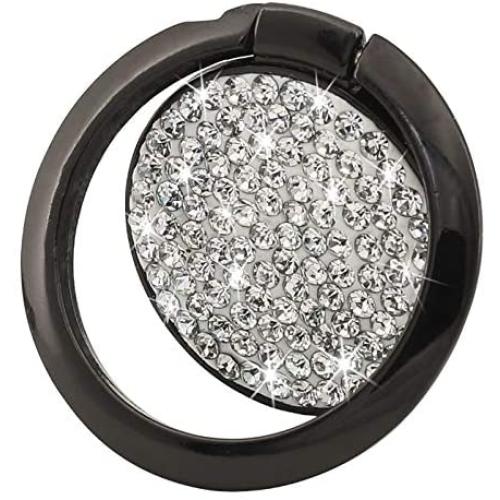 Cell Phone Finger Ring Holder, GREATQIQI Glitter Rhinestone Phone Kickstand, 360° Rotation Metal Ring Grip Stand for Phones and Tablets (Black)
