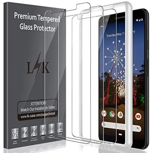 LK [3 Pack] Screen Protector for Google Pixel 3a XL, Tempered Glass [Frame-Installation] Case Friendly, 9H Hardness HD Clear, Bubble Free