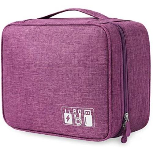 Portable Electronic Organizer Travel Accessories Cable Bag Universal Cord Storage Case Carrying for Charging Cable, Cell Phone, Power Bank,Mini Tablet(Pink)