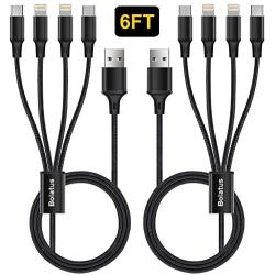 6FT Multi Charging Cable 2Pack, Bolatus 4 in 1 Multiple Charger Cable Nylon Braided Universal USB Cord with Type C/Micro USB Connector Compatible for Phone X Galaxy S10 Huawei Xiaomi LG (Black)