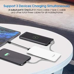 TG90 Portable Charger 10000mah Cell Phone Battery Backup, Ultra Slim Power Bank with Built in Cables, Portable Phone Charger External Battery Packs Compatible with iPhone, Samsung, Android Smartphones