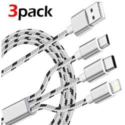 [3pack 4ft] Multi Charging Cable, Multi Charger Cable Nylon Braided Universal 3 in 1 Multiple USB Cable Charging Cord with Type-C, Micro USB Port Connectors for Cell Phones Tablets and More