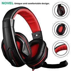 Gaming Headset,DLAND 3.5mm Wired Bass Stereo Noise Isolation Gaming Headphones with Mic for Laptop Computer, Cellphone, PS4 and so on- Volume Control (Black and Red)