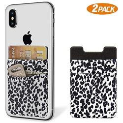 SHANSHUI Phone Wallet, 2 Pack Phone Stick On Wallet Card Holder Pocket Compatible with iPhone, Android and All Smartphones-White Cheetah