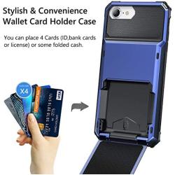 Vofolen for iPhone 6s Case iPhone 8 Wallet iPhone SE 2020 Case Credit Card Holder ID Slot Pocket Dual Layer Protective Bumper Rugged TPU Rubber Armor Hard Shell Cover for iPhone 6 6s 7 8 SE2 Navy Blue
