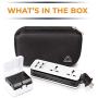 New & Improved 2020 POWERGENCE Travel Adapter Power Strip Charging Station for Home Office with Carrying Case and Universal Adapter Plugs - 2 Universal AC Sockets and 4 Fast Charge USB Ports