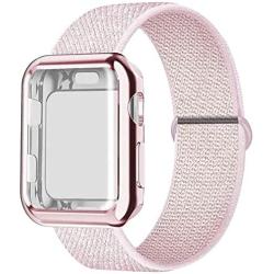 Compatible with Watch 38mm 40mm 42mm 44mm Band iWatch Series 5 4 3 2 1, Sports Weave Strap with Screen Protector Case Cover Loop Wristband Replacement Adjustable Elastic