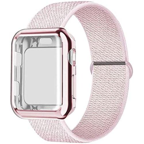 Compatible with Watch 38mm 40mm 42mm 44mm Band iWatch Series 5 4 3 2 1, Sports Weave Strap with Screen Protector Case Cover Loop Wristband Replacement Adjustable Elastic