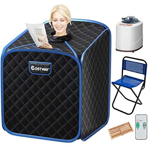 COSTWAY Portable Steam Sauna, 2L Folding Home Spa Sauna Tent for Weight Loss, Detox Relaxation at Home, Personal Sauna with 9 Temperature Levels, Timer, Remote Control, Foldable Chair (Black)