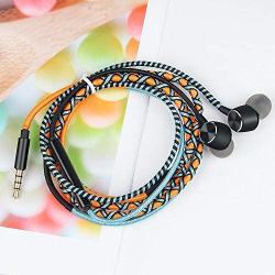 URIZONS Earbuds, in Ear Headphones with Microphone, Sports Headset for iPhone iPad iPod Mac Laptop Tablets Android Smartphones Handmade Fabric Braided Tribe Thread Wrapped Bracelet Style (Orange)