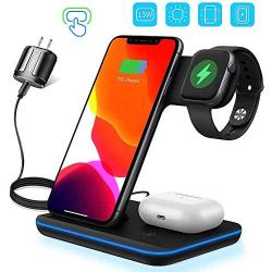 3 in 1 Wireless Charger, Upgraded Version Wireless Charging Station for Apple Watch 5/4/3/2/1 & AirPods,Wireless Charging Station 15W Qi Fast Charger for Airpods Pro iPhone 11/11 Pro Max/XR/XS/X/8/8P