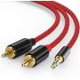 2 Pack RCA Cable, Oldboytech 3.5mm Male to 2RCA Adapter Audio Cable [6 Feet, Hi-Fi Sound] Nylon-Braided AUX Y Cord for Stereo Receiver Speaker Smartphone Tablet HDTV MP3 Player Echo Dot (Red)