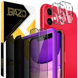 BAZO 2 Pack Tempered Glass Privacy Screen Protector and 2 Pack Camera Lens Protector for iPhone 11 (6.1 inch) [Anti-Scratch] [Alignment Easy Installation Frame] HD [Fit with Most Cases]