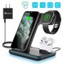 WAITIEE Wireless Charger, 3 in 1 Qi-Certified 15W Fast Charging Station for Apple iWatch Series 5/4/3/2/1,AirPods, Compatible with iPhone 11 Series/XS MAX/XR/XS/X/8/8 Plus/Samsung (Black)