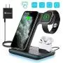 WAITIEE Wireless Charger, 3 in 1 Qi-Certified 15W Fast Charging Station for Apple iWatch Series 5/4/3/2/1,AirPods, Compatible with iPhone 11 Series/XS MAX/XR/XS/X/8/8 Plus/Samsung (Black)