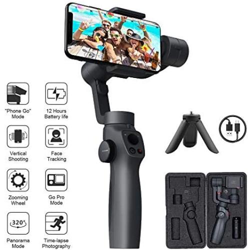 FUNSNAP Handheld Gimbal Stabilizer for iPhone 11Pro/X/XS Android Smartphone Vlog Youtuber Live Video Record with Sport Inception Mode Face Object Tracking(Upgraded 3-Axis Capture2)