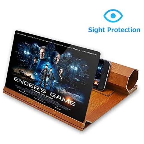 ORETECH Screen Magnifier, 12" Foldable Smart Phone Screen Amplifier Projector Movie Video Enlarger Wooden Phone Holder Stand with 3D Screen Magnifying Amplifying Glass for All Smart Phone Model