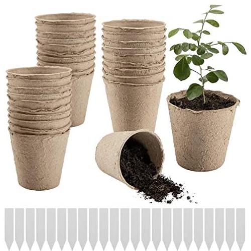 Cosweet 100 Pcs 3 Large Peat Pots, Plant Seedling Saplings & Herb Seed Starters Kit, Vegetable Tomato Seed Germination Trays, 100% Eco-Friendly and Biodegradable with Bonus 50 Plastic Plant Markers