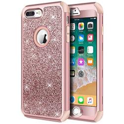 iPhone 8 Plus Case, iPhone 7 Plus Case, Hython Heavy Duty Defender Protective Case Bling Glitter Sparkle Hard Shell Armor Hybrid Shockproof Rubber Bumper Cover for iPhone 7 Plus and 8 Plus, Rose Gold