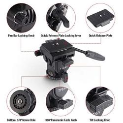 TYCKA Fluid Video Tripod Head Camera Fluid Drag Pan Head with Quick Release Plates 1/4" and 3/8" Screws Mounting for DSLR Cameras, Camcorder, Monopod and Tripods