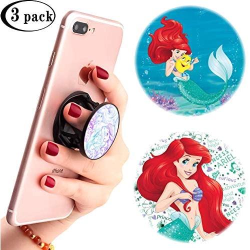 3 Pack/Multifunction Disney Cell Phone Stand Holder and Grip Ariel Little Mermaid Foldable Phone Kickstand Mount Compatible for Smartphones