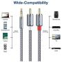 JSAUX RCA Cable, [6.6ft/2M, Dual Shielded Gold-Plated] 3.5mm Male to 2RCA Male Stereo Audio Adapter Coaxial Cable Nylon Braided AUX RCA Y Cord for Smartphones, MP3, Tablets, Speakers, HDTV [Grey]