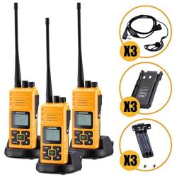 Long Range Rechargeable Two-Way Radio with Earpiece & Mic, Sanzuco Handheld Walkie Talkie with Group Talk Function, Frequency Reprogrammable, 3000mAh Li-Battery, Dock Charger Included (Orange, 3 Pack)