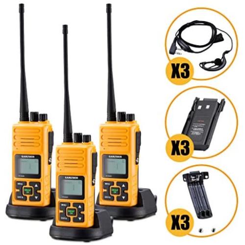 Long Range Rechargeable Two-Way Radio with Earpiece & Mic, Sanzuco Handheld Walkie Talkie with Group Talk Function, Frequency Reprogrammable, 3000mAh Li-Battery, Dock Charger Included (Orange, 3 Pack)