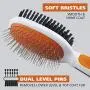 WAHL Premium Pet Double Sided Pin Bristle Brush with Patented Stacked Pin Design to Remove Loose Hair Plus Stimulate The Skin While Creating a Soft Coat Shine, Orange/White (858501) WAHL Premium Pet Double Sided Pin Bristle Brush with Patented Stacked Pin Design to Remove Loose Hair Plus Stimulate The Skin While Creating a Soft Coat Shine, Orange/White (858501)