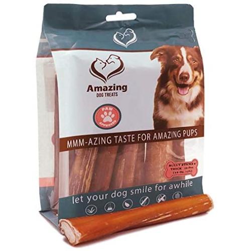 Amazing Dog Treats 6 Inch Straight Jumbo Bully Sticks [Extra Thick- Jumbo] - Premium Dog Chews - Long Lasting Dog Treat - 100% Beef Bully Bones