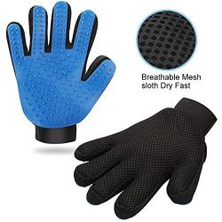 xjzx [Upgrade Version 2PCS Pet Grooming Glove - Gentle Deshedding Brush Glove - Efficient Pet Hair Remover Mitt - Massage Tool with Enhanced Five Finger Design - Perfect for Dogs & Cats, Blue