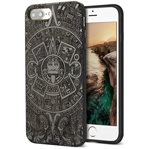 YFWOOD Compatible for iPhone 7 Wood Case, for iPhone 8 Case with Real Wood Engraving Totem Pattern Hybrid Rubber Slim Shock Absorption Heavy Duty Protective Bumper Case for iPhone 7/8/ iPhone SE 2020