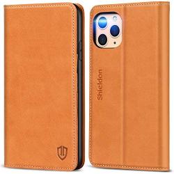 SHIELDON iPhone 11 Pro Max Case, Auto Sleep Wake Wallet Case, Genuine Leather Flip Book Shockproof Case with Kickstand Card Slot Magnetic Closure Compatible with iPhone 11 Pro Max (6.5 Inch) - Brown