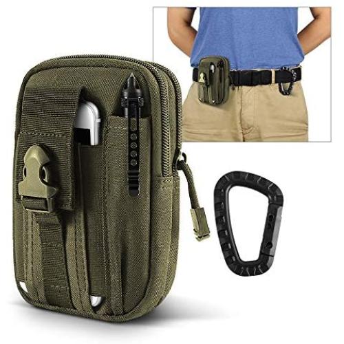 AIRSSON Universal Tactical Molle Pouch EDC/EMT Gear Tool Gadget Belt Outdoor Waist Bag Pocket Organizer with Cell Phone Holster for iPhone X Samsung S8 & Less Than 6.2" Smartphone+Carabiner (Green)