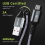 BrexLink USB C Fast Charging Cable(3A), USB C to USB A Charger (6.6ft/2 Pack), Nylon Braided Fast Charging Cord for Samsung Galaxy S10 S9 S8 Note 9, Pixel, LG V30 G6, Nintendo Switch(Grey)