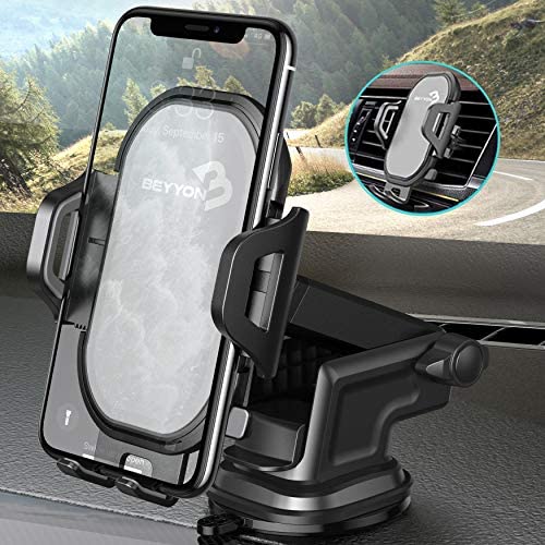 Car Cell Phone Holder Dashboard - BEYYON 2 in 1 Dash Windshield Air Vent Car Phone Mount for iPhone 11 Pro Xs Max XR X 8 7 6s Plus SE, Galaxy S10 5G S10+ S10e S9, Note 10, LG G8, Pixel, HTC