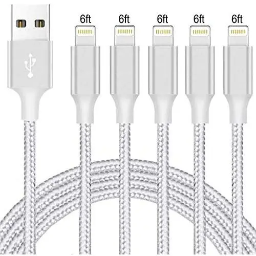 5-Pack 6Feet iPhone Charger Lightning Cable,Extra Long Nylon Braided Charging Cable High Speed Connector Data Sync Transfer Cord Compatible with iPhone Xs Max/X/8/iPad & More 5-Pack 6Feet iPhone Charger Lightning Cable,Extra Long Nylon Braided Charging Cable High Speed Connector Data Sync Transfer Cord Compatible with iPhone Xs Max/X/8/iPad & More