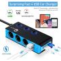 3-Socket Cigarette Lighter Quick Charge 3.0, Qidoe 120W 12V/24V Car Splitter and Three 2.4A USB Car Charger & LED Voltmeter Power Switch for GPS, Dash Cam, Sat Nav, Phone, iPad, Tablet (Blue)