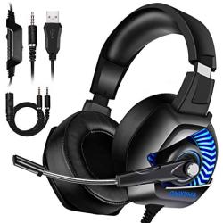 ONIKUMA Xbox One Gaming Headset - Gaming Headset with Mic for PS4, Nintendo Switch, PC, Over Ear Noise-Canceling Gaming Headphones with 7.1 Surround Sound & LED Light for Mac