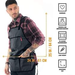 Under NY Sky Tool Apron – Magnetic Tool Holder – Heavy Duty Gray Oxford Canvas – Cross-Back – 18 Pockets – Adjustable for Men, Women – Pro Mechanic, Woodworker, Carpenter, Electrician, Gardener Apron