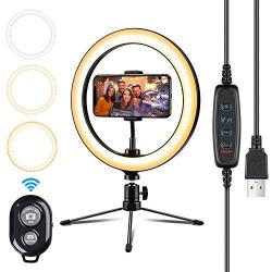 10.2 Ring Light with Tripod Stand and Phone Holder LED Desk Selfie Light Can be Better Live Stream | 3 Modes and 10 Lighting Levels of Dimmable Light can Provide You Suitable Light