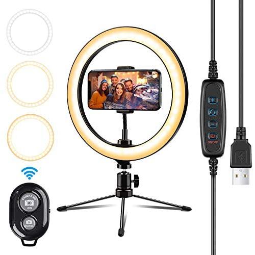 10.2 Ring Light with Tripod Stand and Phone Holder LED Desk Selfie Light Can be Better Live Stream | 3 Modes and 10 Lighting Levels of Dimmable Light can Provide You Suitable Light