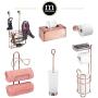 mDesign Freestanding Metal Wire Toilet Paper Roll Holder Stand and Dispenser with Storage Shelf for Cell, Mobile Phone - Bathroom Storage Organization - Holds 3 Mega Rolls - Rose Gold